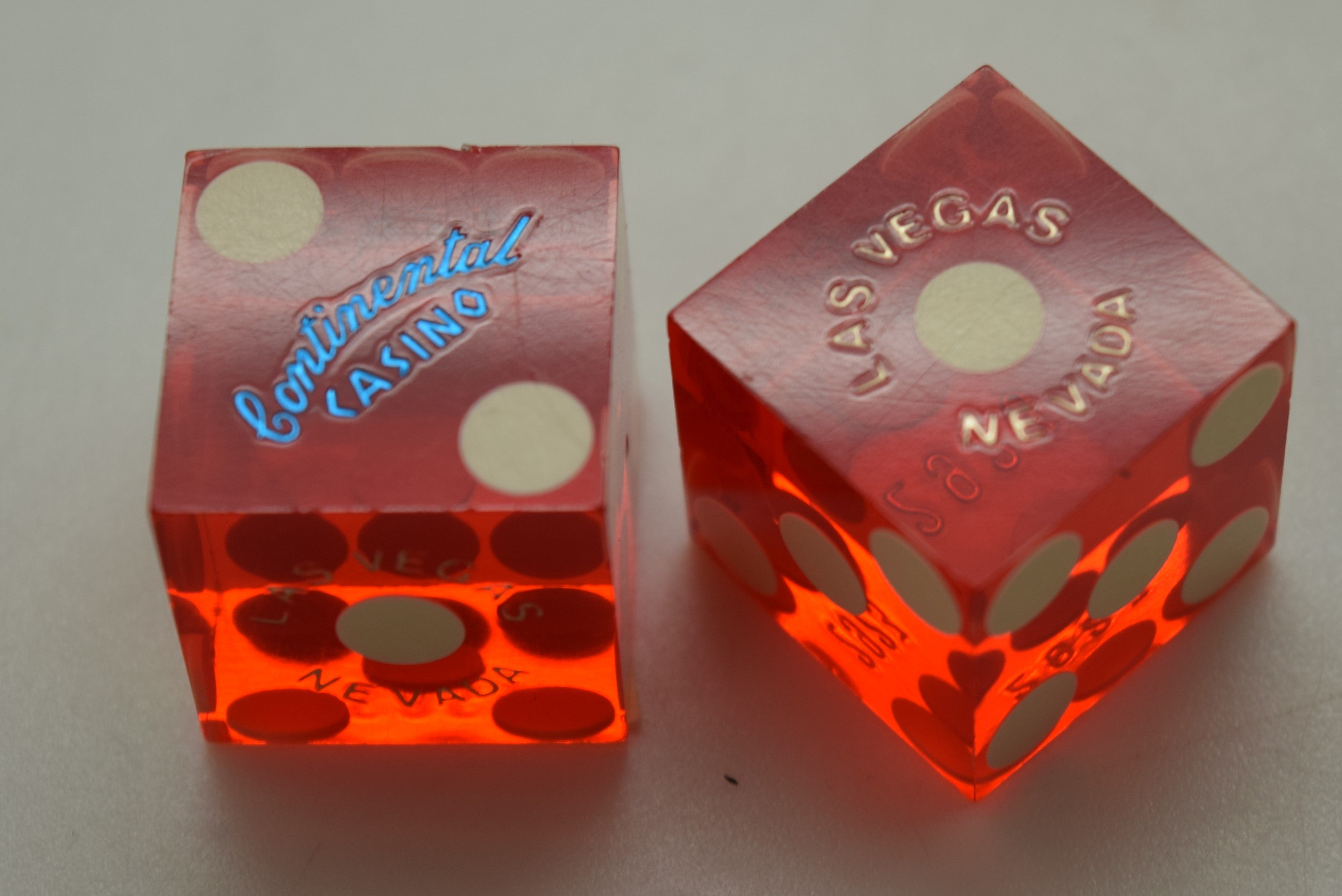 Continental Casino Las Vegas Nevada Red Dice Pair Matching Numbers