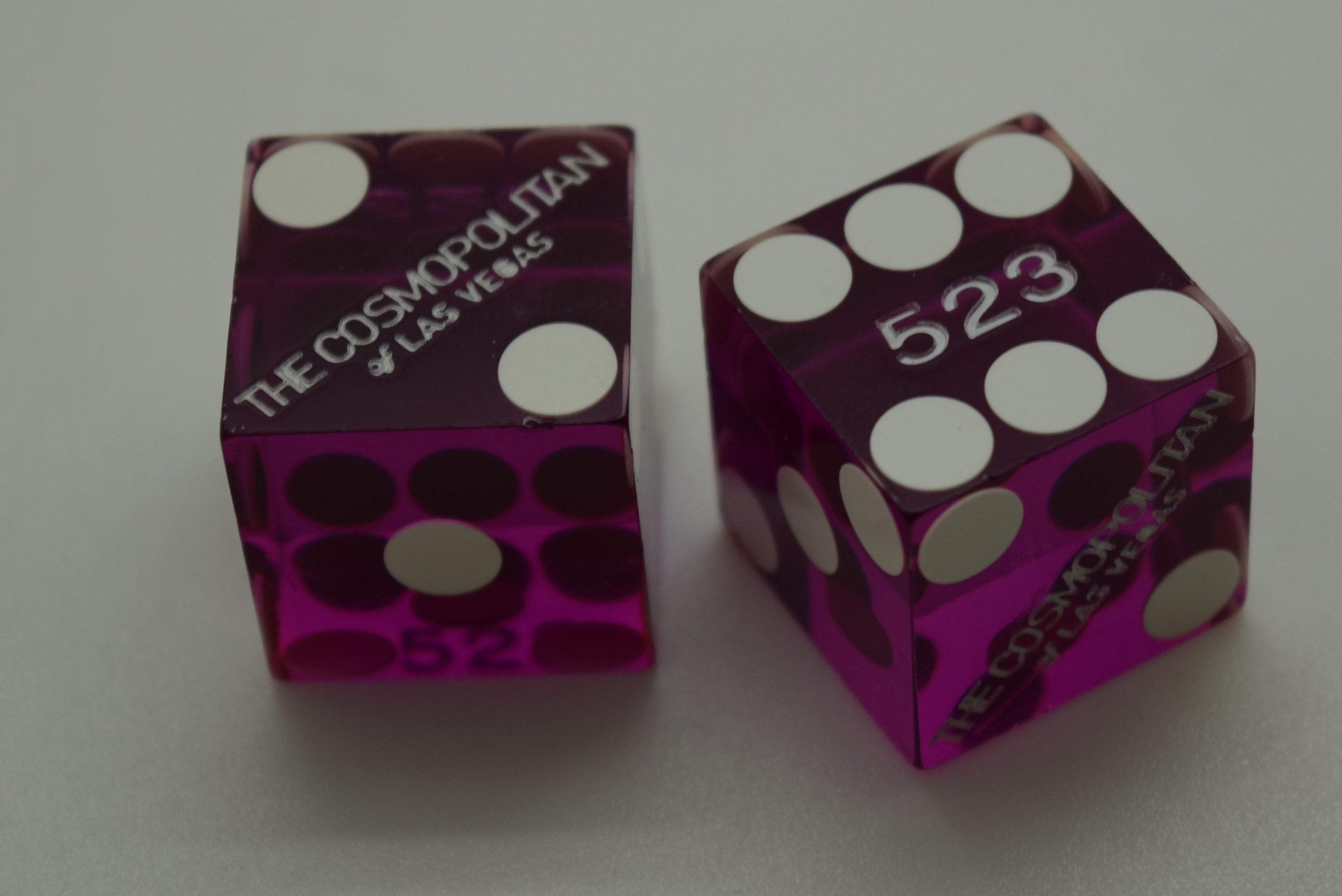 Cosmopolitan Casino Las Vegas Nevada Purple Dice Pair Matching Numbers Silver Print