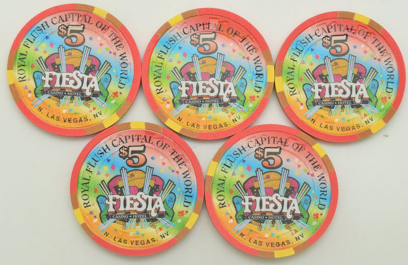 Fiesta Casino North Las Vegas Nevada Set of 5 Royal Flush of Hearts Chips 1997