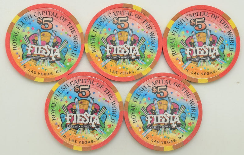 Fiesta Casino North Las Vegas Nevada Set of 5 Royal Flush of Spades Chips 1997