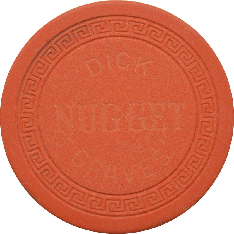 Dick Graves' Nugget Casino Sparks Nevada Orange Roulette Chip 1950s
