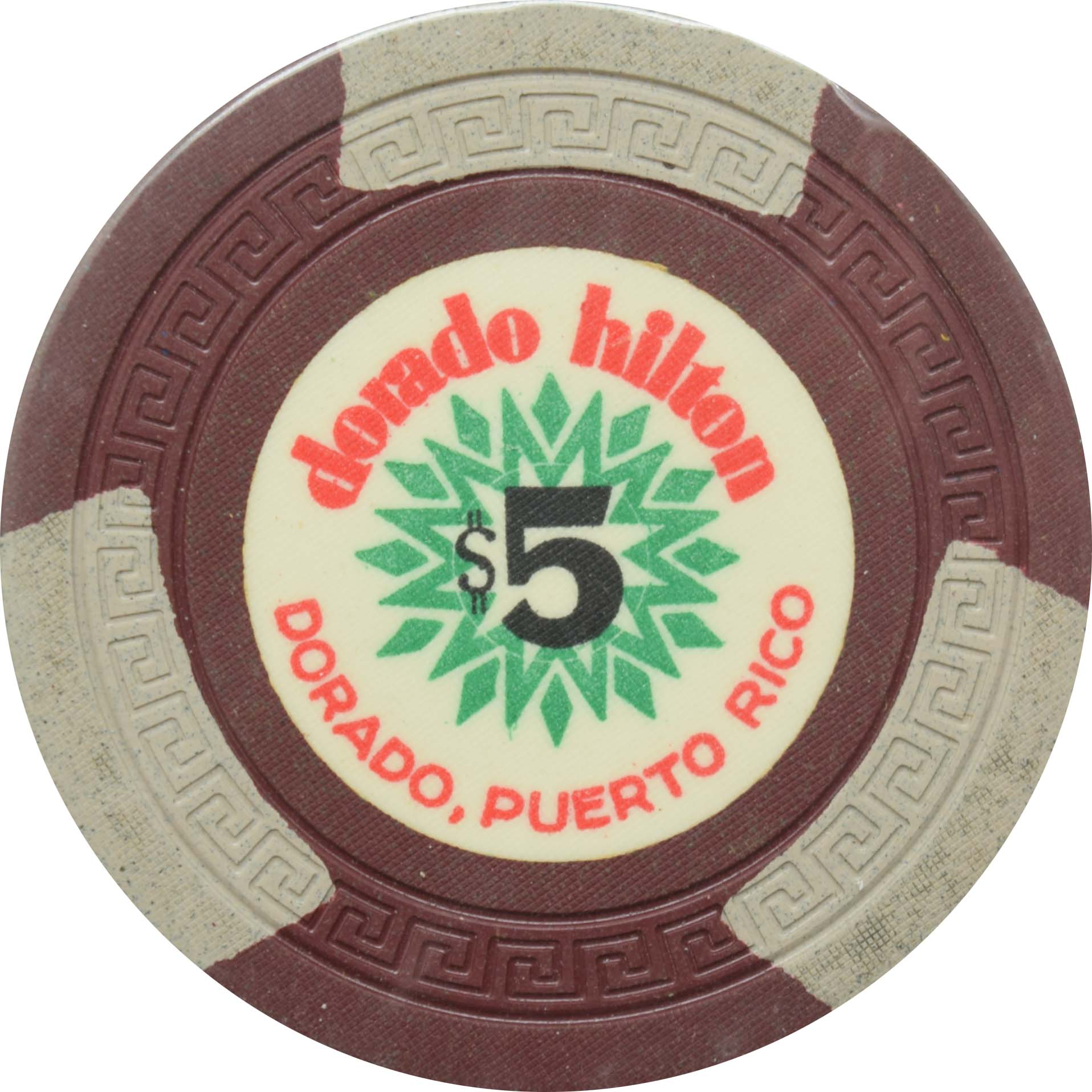 Dorado Hilton Casino Dorado Puerto Rico $5 Gray Edge Spots Chip