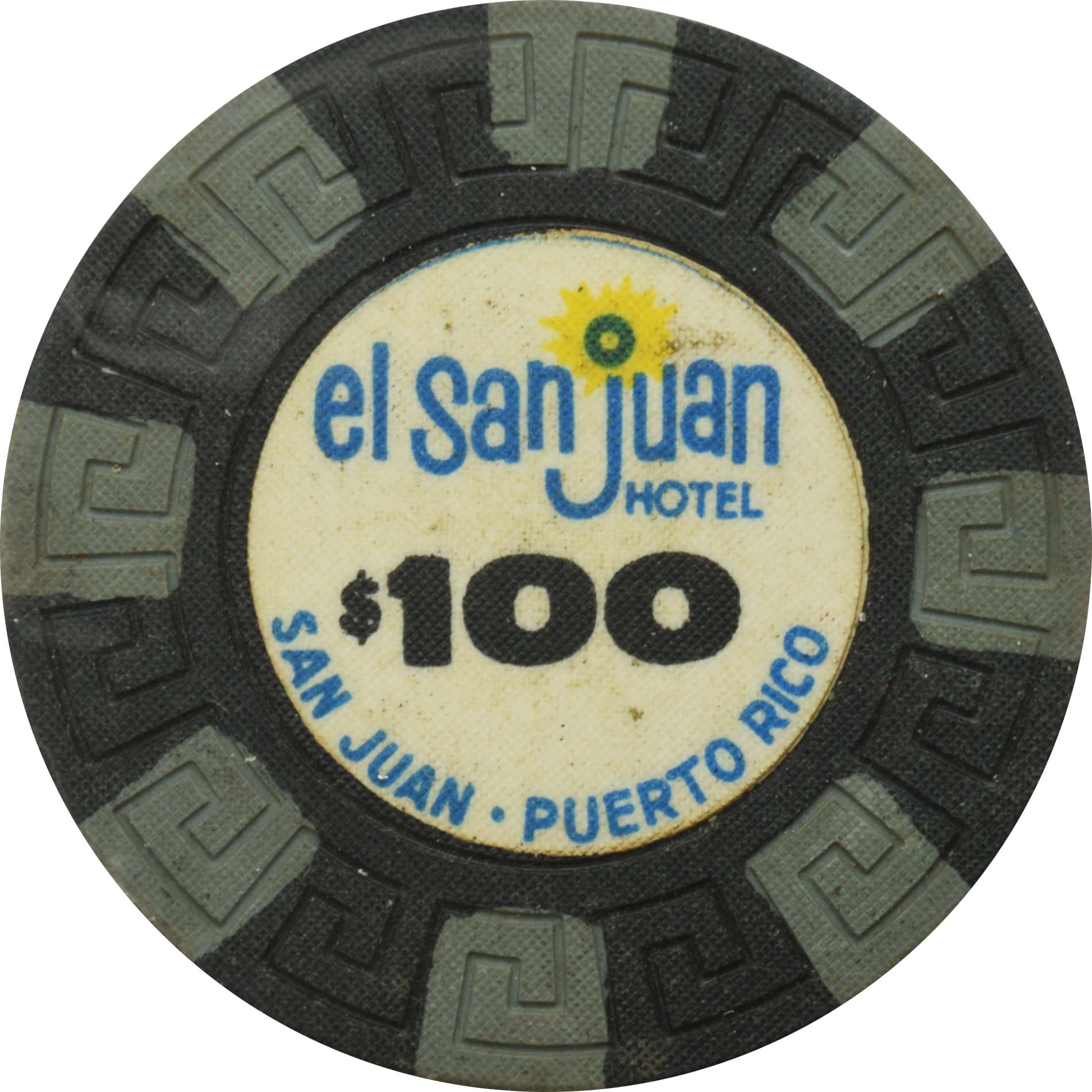 El San Juan Hotel Casino Isla Verde Puerto Rico $100 Gray Edgespots Chip