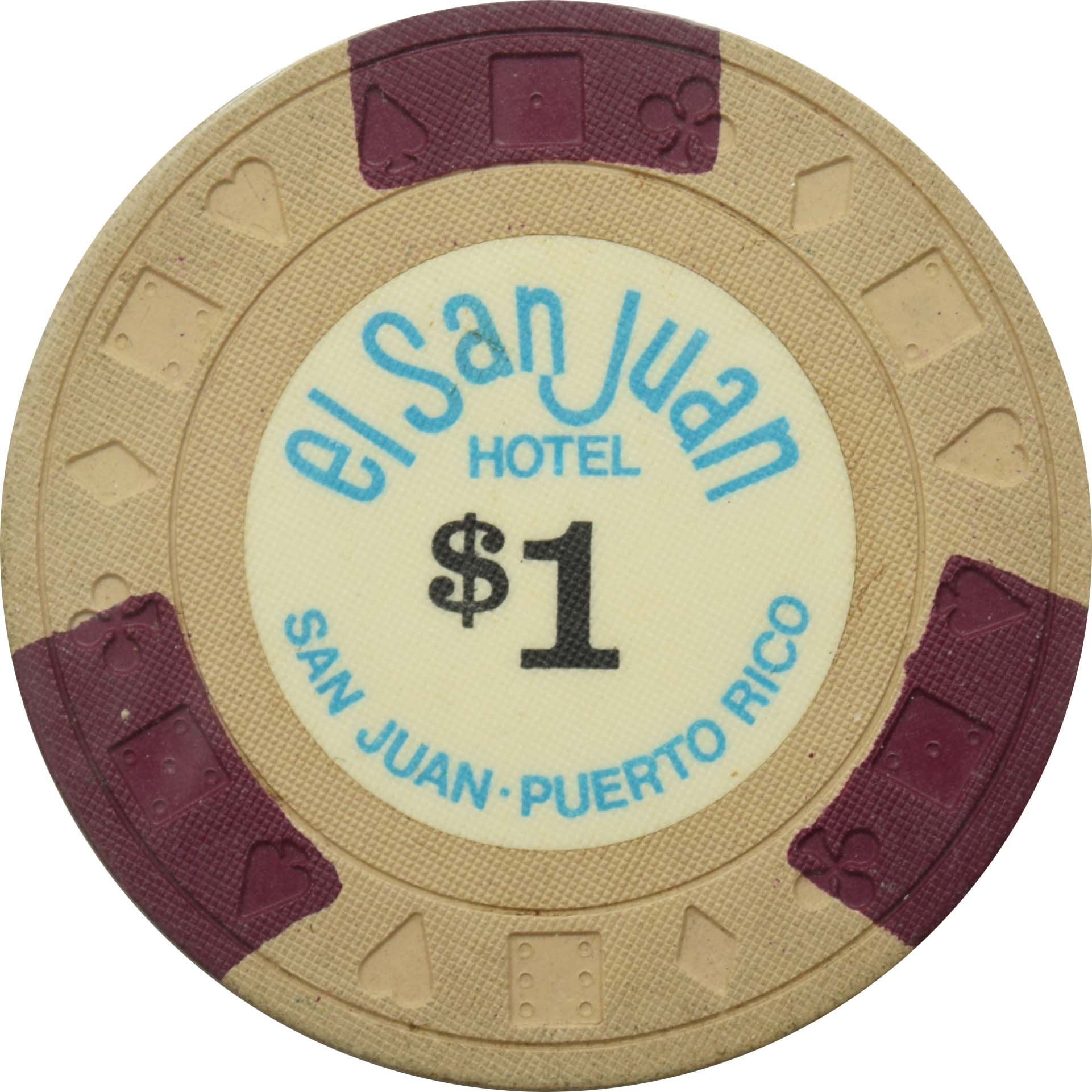 El San Juan Hotel Casino Isla Verde Puerto Rico $1 Maroon Edgespots Ch