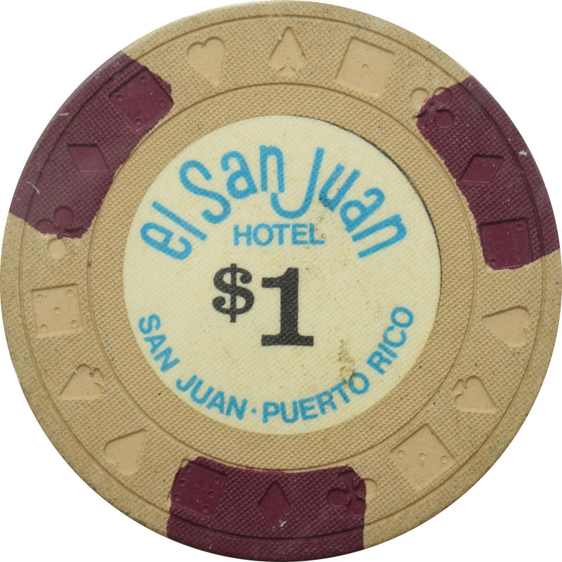 El San Juan Hotel Casino Isla Verde Puerto Rico $1 Maroon Edgespots Chip