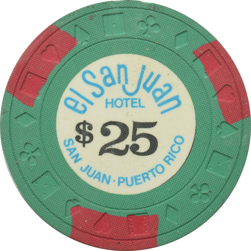 El San Juan Hotel Casino Isla Verde Puerto Rico $25 Ewing Red Edgespots Chip