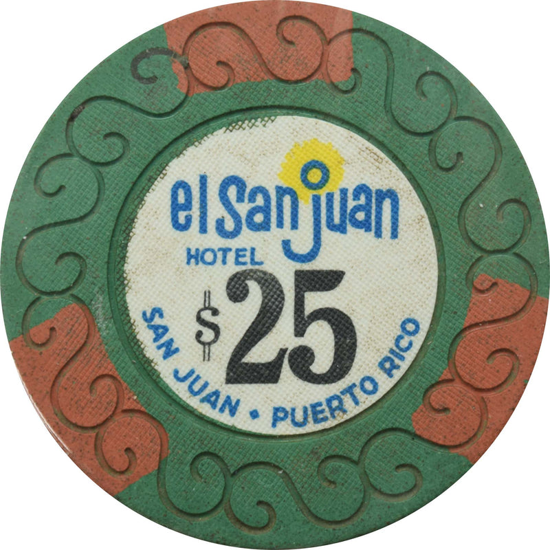 El San Juan Hotel Casino Isla Verde Puerto Rico $25 Scroll Orange Edgespots Chip