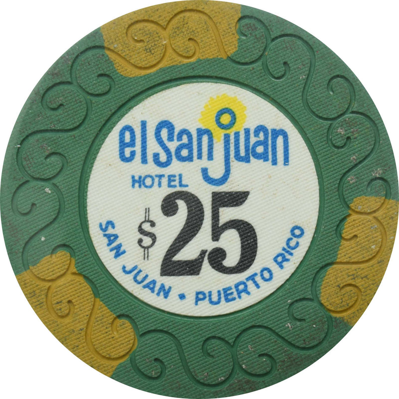 El San Juan Hotel Casino Isla Verde Puerto Rico $25 Scroll Yellow Edgespots Chip