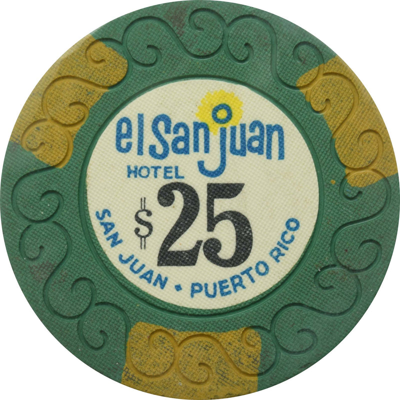 El San Juan Hotel Casino Isla Verde Puerto Rico $25 Scroll Yellow Edgespots Chip