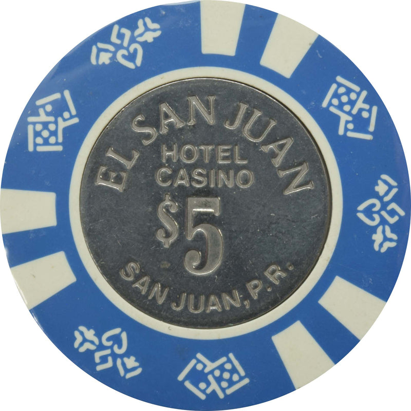 El San Juan Hotel Casino Isla Verde Puerto Rico $5 Blue Coin Inlay Chip