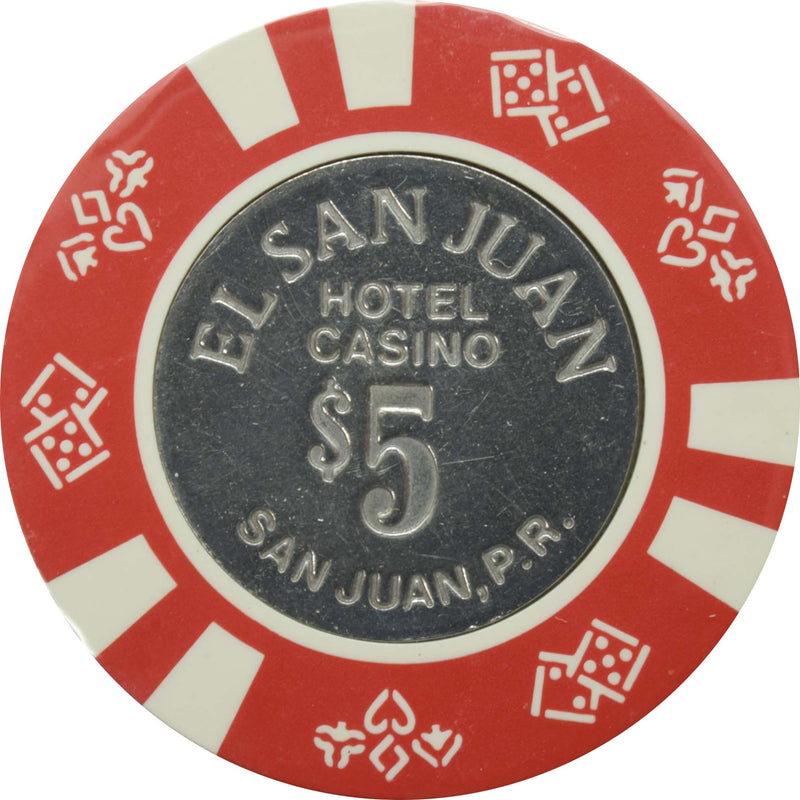 El San Juan Hotel Casino Isla Verde Puerto Rico $5 Red Coin Inlay Chip
