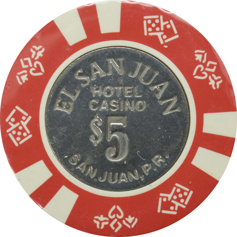 El San Juan Hotel Casino Isla Verde Puerto Rico $5 Red Coin Inlay Chip