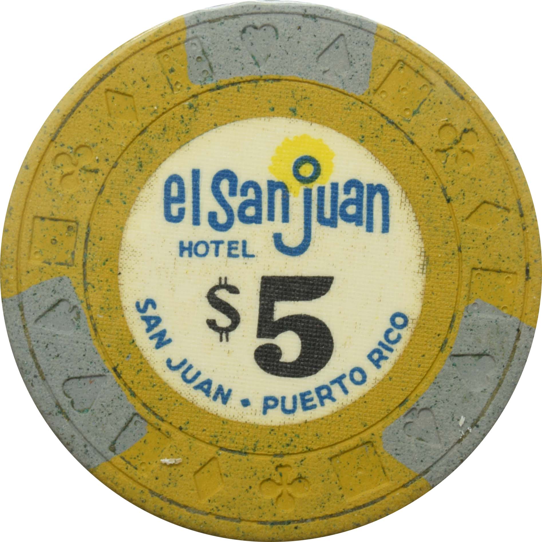 El San Juan Hotel Casino Isla Verde Puerto Rico $5 Ewing Gray Edgespots Chip #2