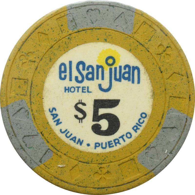 El San Juan Hotel Casino Isla Verde Puerto Rico $5 Ewing Gray Edgespots Chip