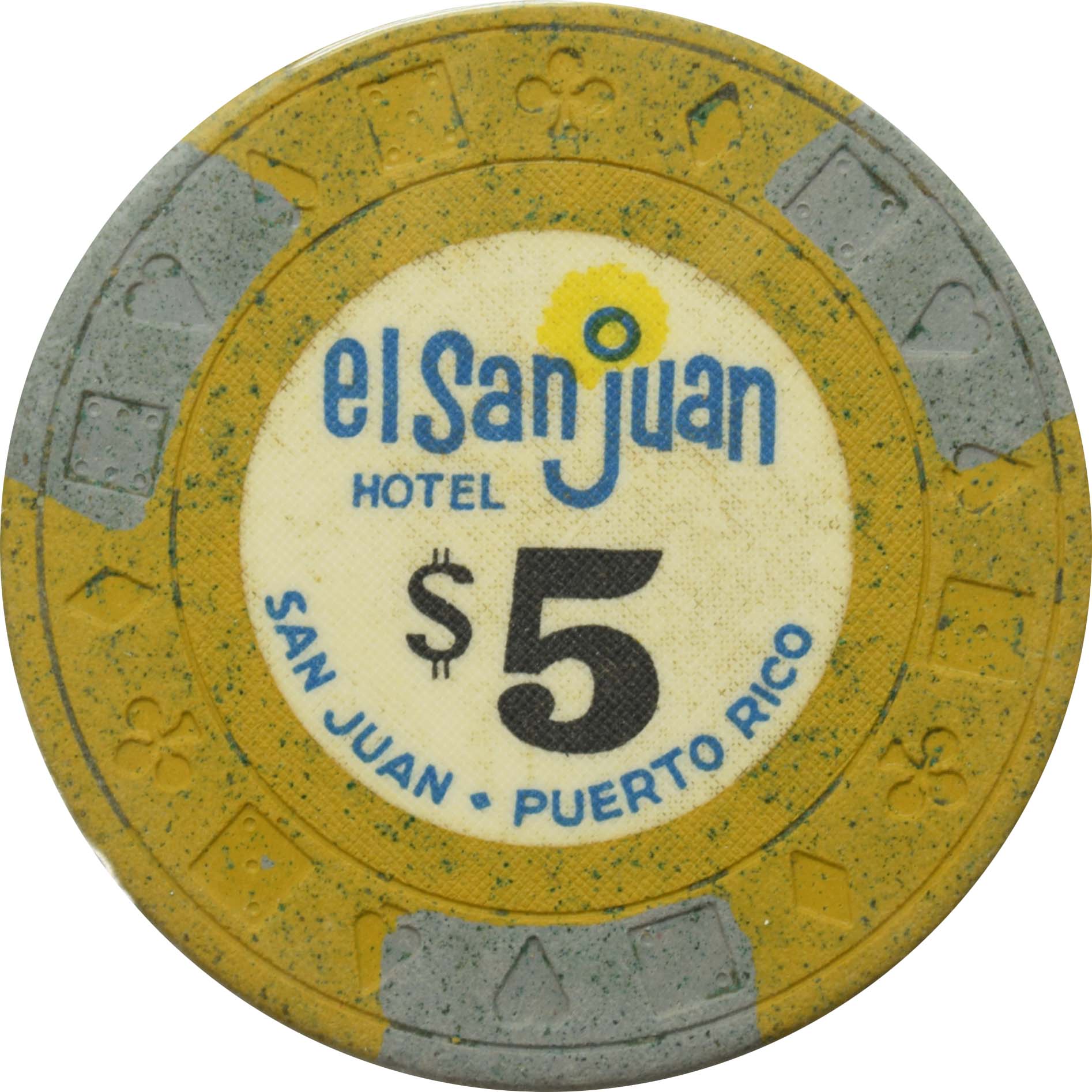 El San Juan Hotel Casino Isla Verde Puerto Rico $5 Ewing Gray Edgespots Chip #2