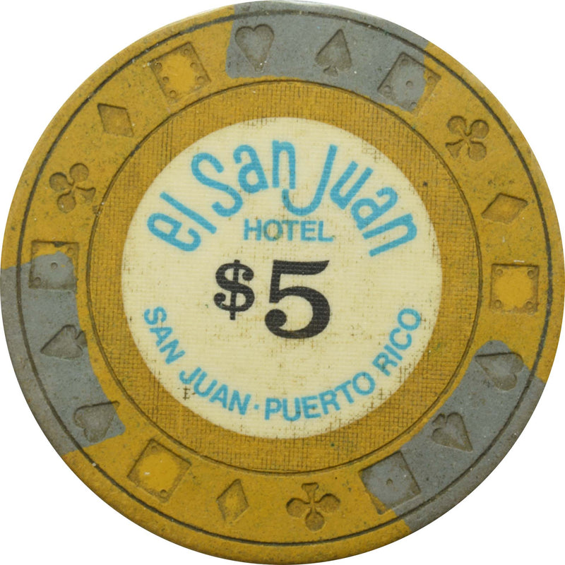 El San Juan Hotel Casino Isla Verde Puerto Rico $5 Ewing Gray Edgespots Chip