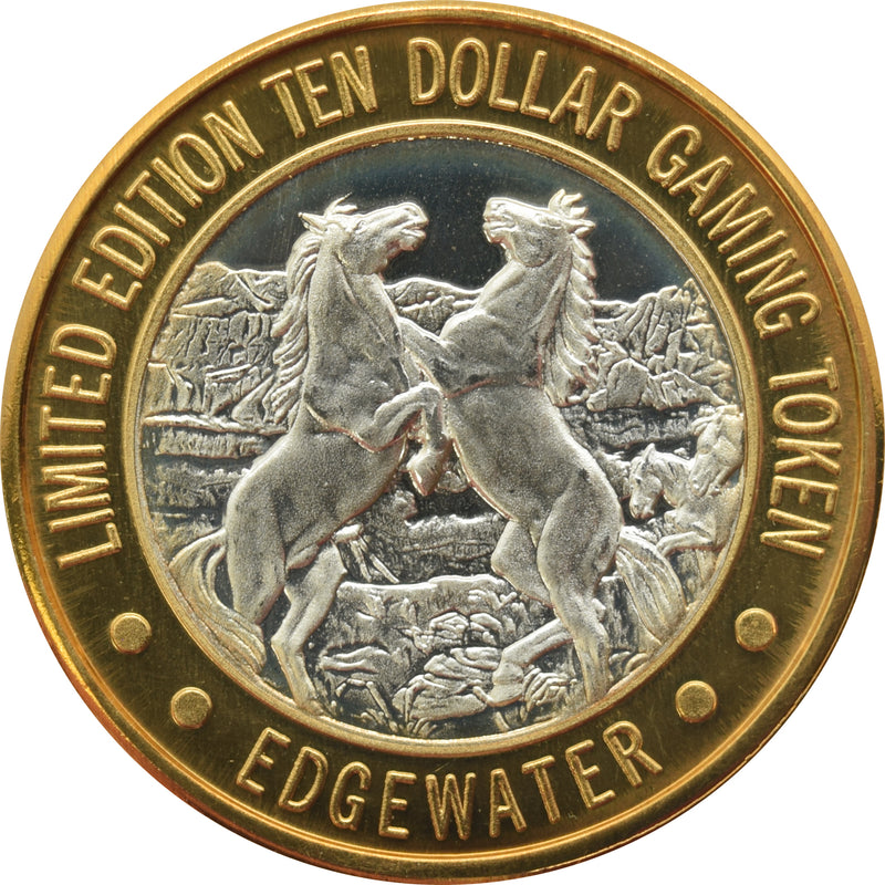 Edgewater Casino Laughlin "Horses" $10 Silver Strike .999 Fine Silver 1994