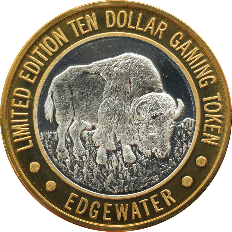 Edgewater Casino Laughlin "Buffalo" $10 Silver Strike .999 Fine Silver 1994