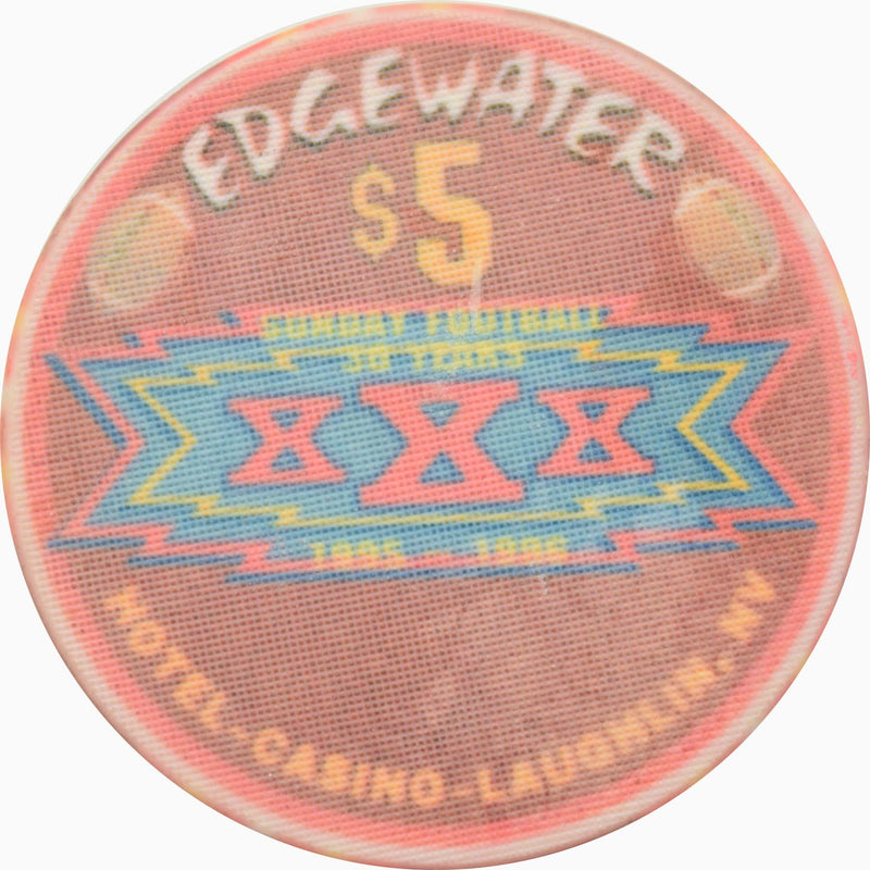 Edgewater Casino Laughlin Nevada $5 Sunday Football 30 Years XXX Chip 1996