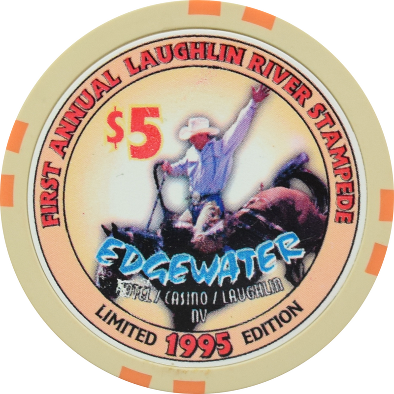 Edgewater Casino Laughlin Nevada $5 First Annual PRCA Laughlin River Stampede Chip 1995