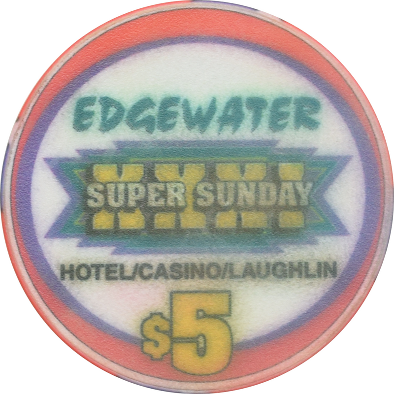 Edgewater Casino Laughlin Nevada $5 Football Super Sunday XXXII Chip 1997