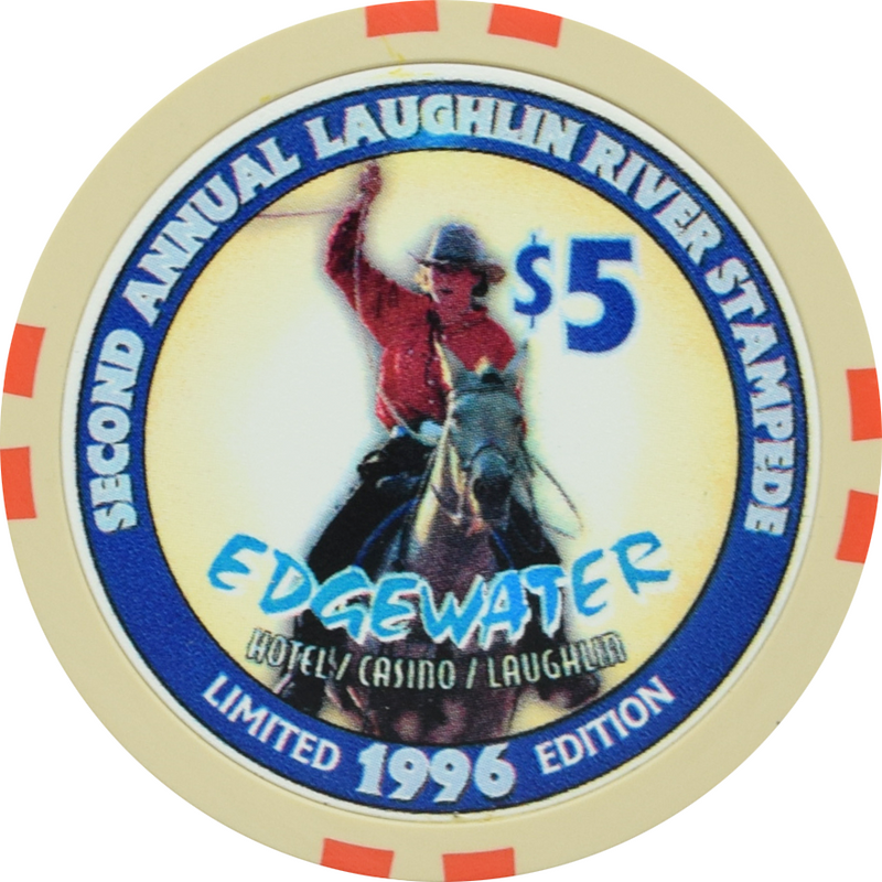 Edgewater Casino Laughlin Nevada $5 Second Annual PRCA Laughlin River Stampede Chip 1996