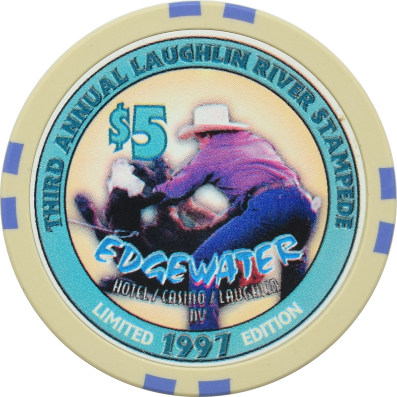 Edgewater Casino Laughlin Nevada $5 Third Annual PRCA Laughlin River Stampede Chip 1997