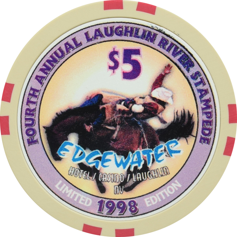 Edgewater Casino Laughlin Nevada $5 Fourth Annual PRCA Laughlin River Stampede Chip 1998