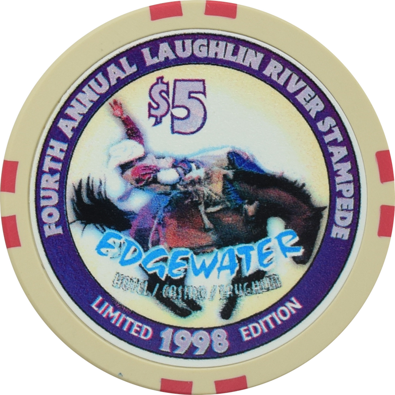 Edgewater Casino Laughlin Nevada $5 Fourth Annual PRCA Laughlin River Stampede Chip 1998