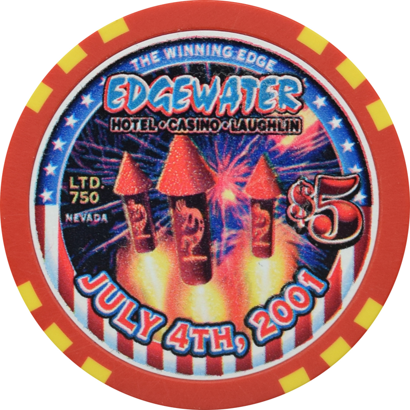 Edgewater Casino Laughlin Nevada $5 Independence Day 4th of July Chip 2001