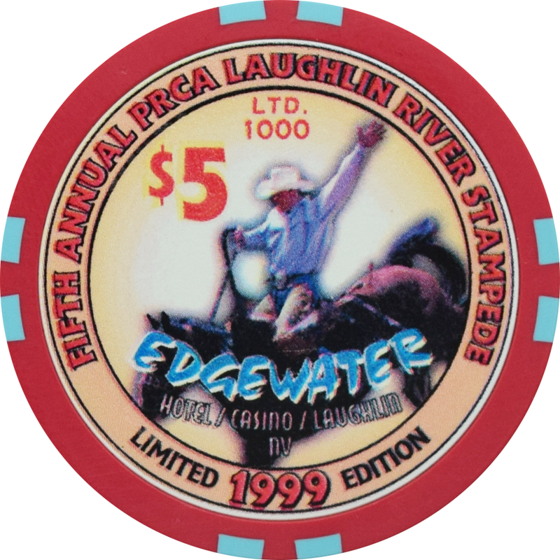 Edgewater Casino Laughlin Nevada $5 Fifth Annual PRCA Laughlin River Stampede Chip 1999