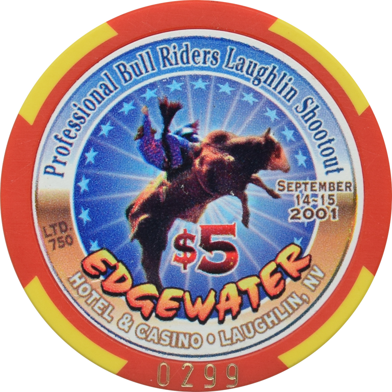 Edgewater Casino Laughlin Nevada $5 Professional Bull Riders Laughlin Shootout Chip 2001