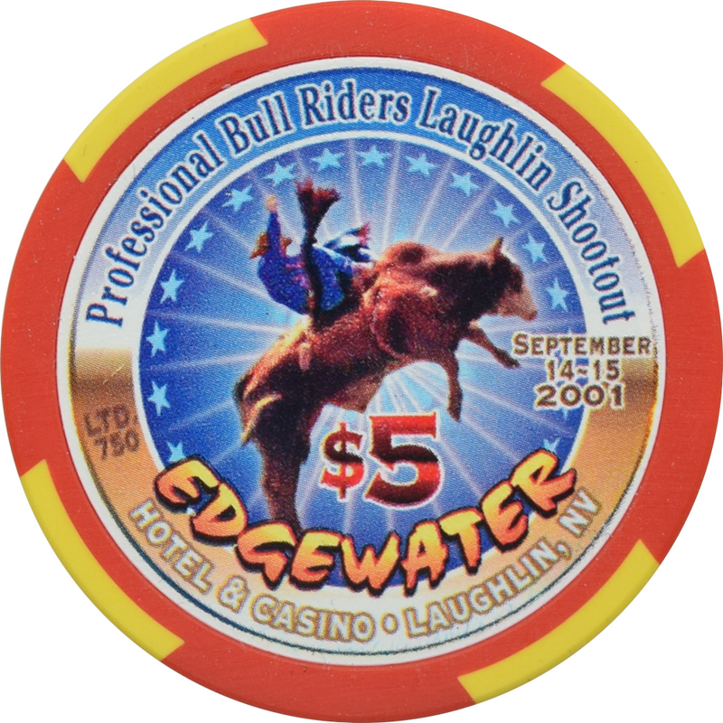 Edgewater Casino Laughlin Nevada $5 Professional Bull Riders Laughlin Shootout Chip 2001