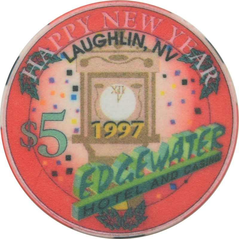 Edgewater Casino Laughlin Nevada $5 Happy New Year, For Auld Land Syne Chip 1996