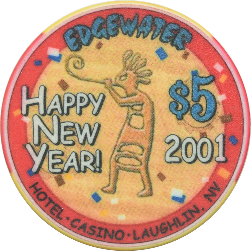 Edgewater Casino Laughlin Nevada $5 Happy New Year Chip 2001