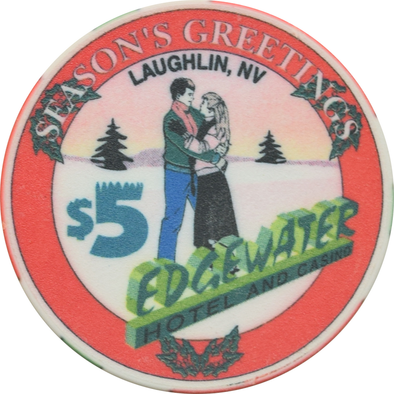 Edgewater Casino Laughlin Nevada $5 Merry Christmas Chip 1996