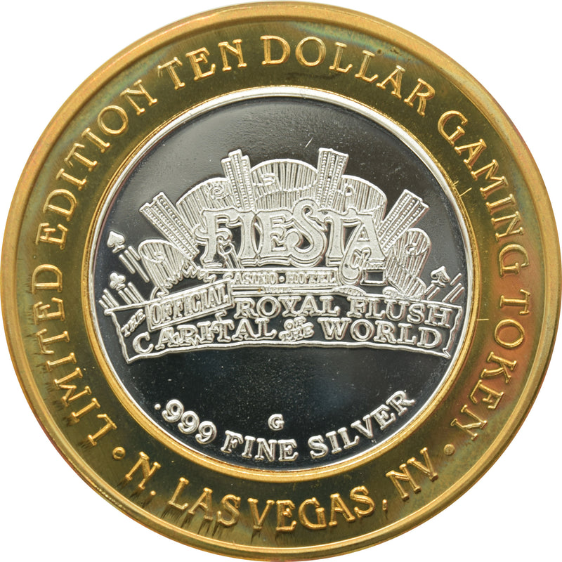 Fiesta Rancho Casino Las Vegas "Voted Best Video Poker" $10 Silver Strike .999 Fine Silver 1999