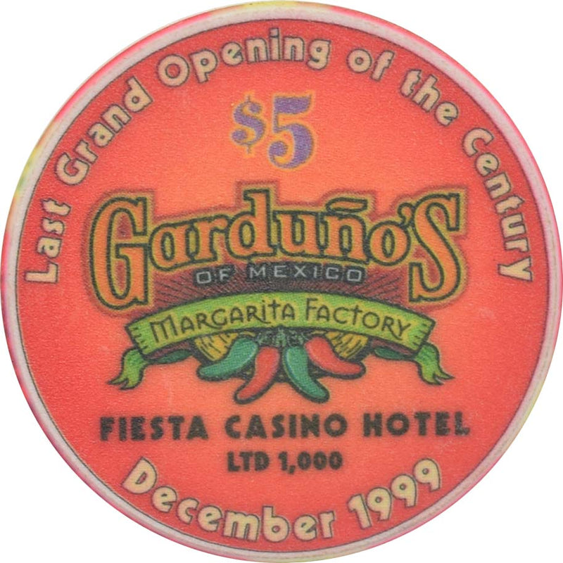 Fiesta Casino North Las Vegas Nevada $5 Gardunos / Roxy's Last Grand Opening of the Century Chip 1999