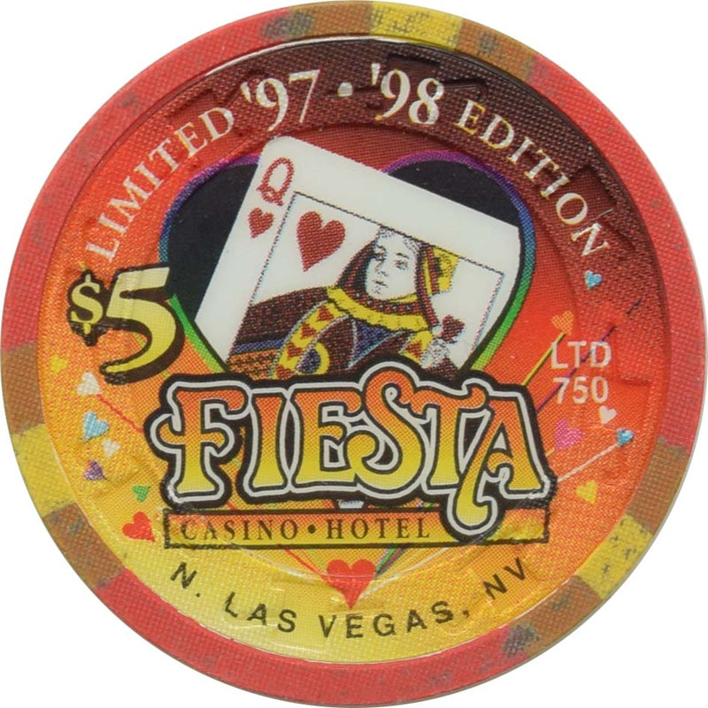 Fiesta Casino North Las Vegas Nevada $5 Queen of Hearts Chip 1998