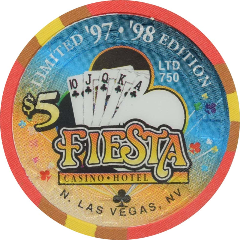 Fiesta Casino North Las Vegas Nevada $5 Royal Flush of Clubs  Chip 1998