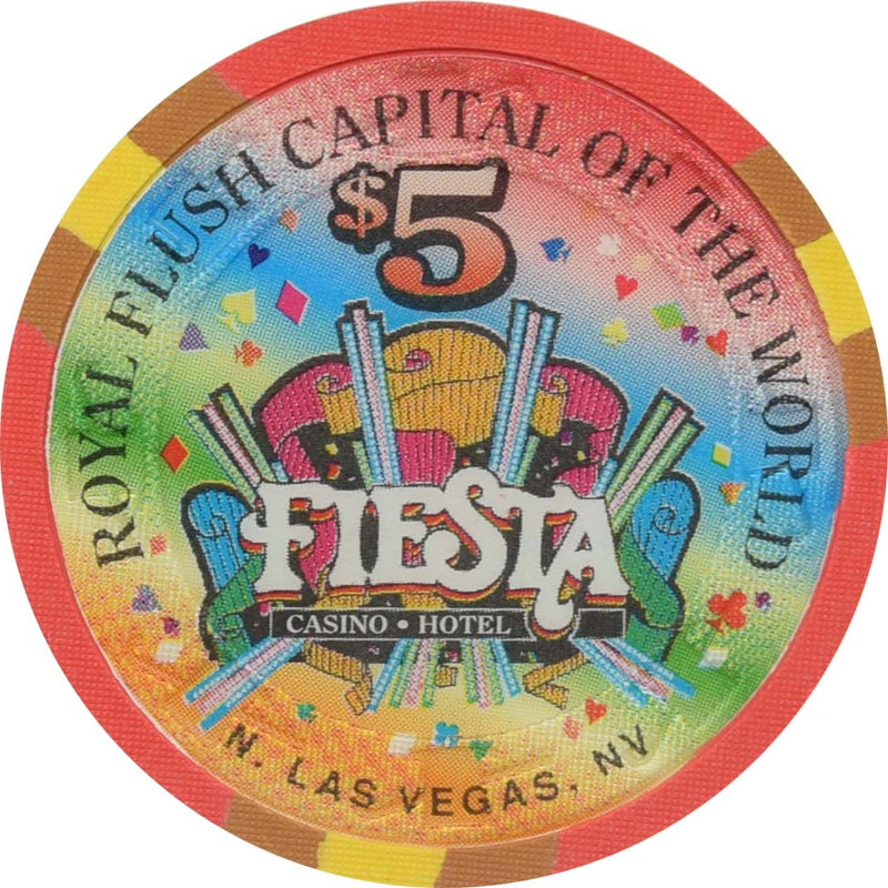 Fiesta Casino North Las Vegas Nevada $5 Royal Flush of Clubs  Chip 1998
