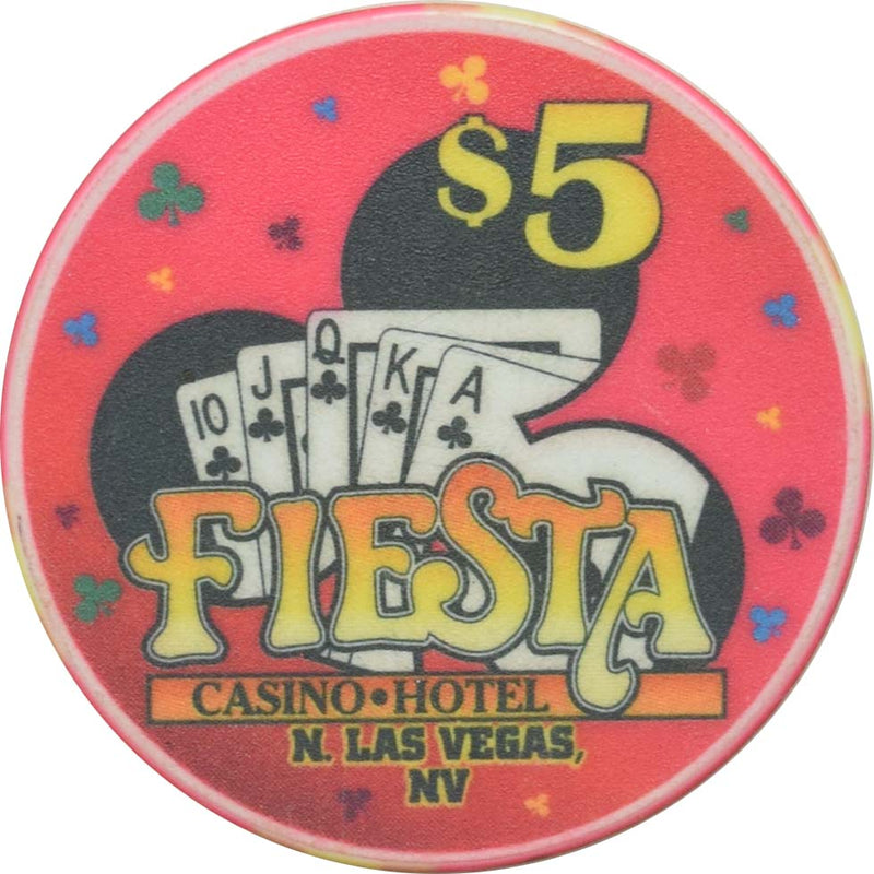 Fiesta Casino North Las Vegas Nevada $5 Royal Flush of Clubs Ceramic Chip 1998