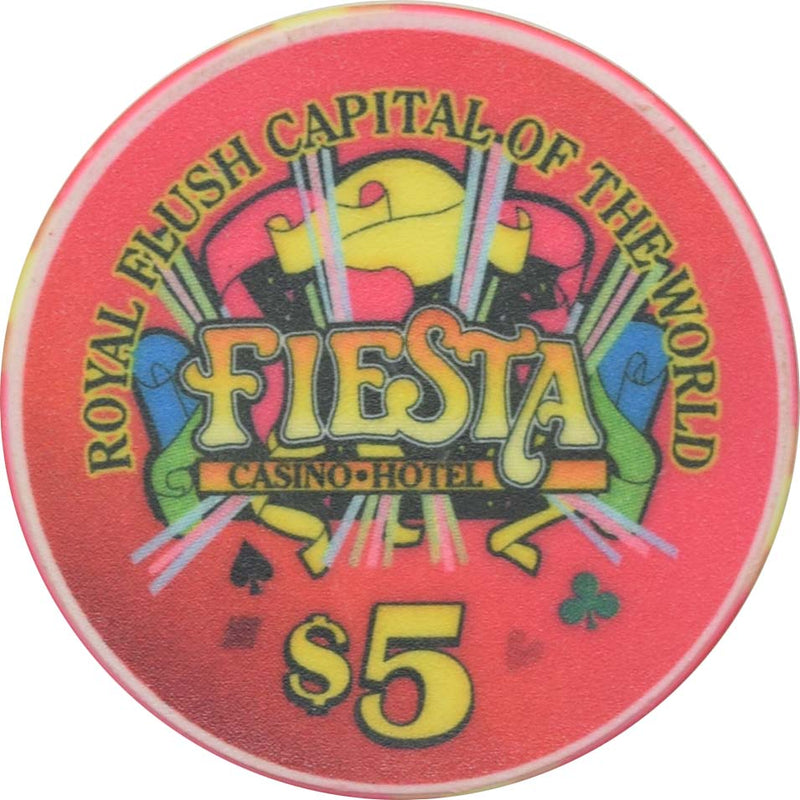Fiesta Casino North Las Vegas Nevada $5 Royal Flush of Clubs Ceramic Chip 1998