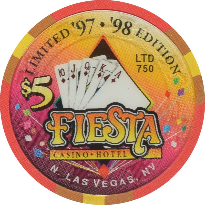 Fiesta Casino North Las Vegas Nevada $5 Royal Flush of Diamonds Chip 1998