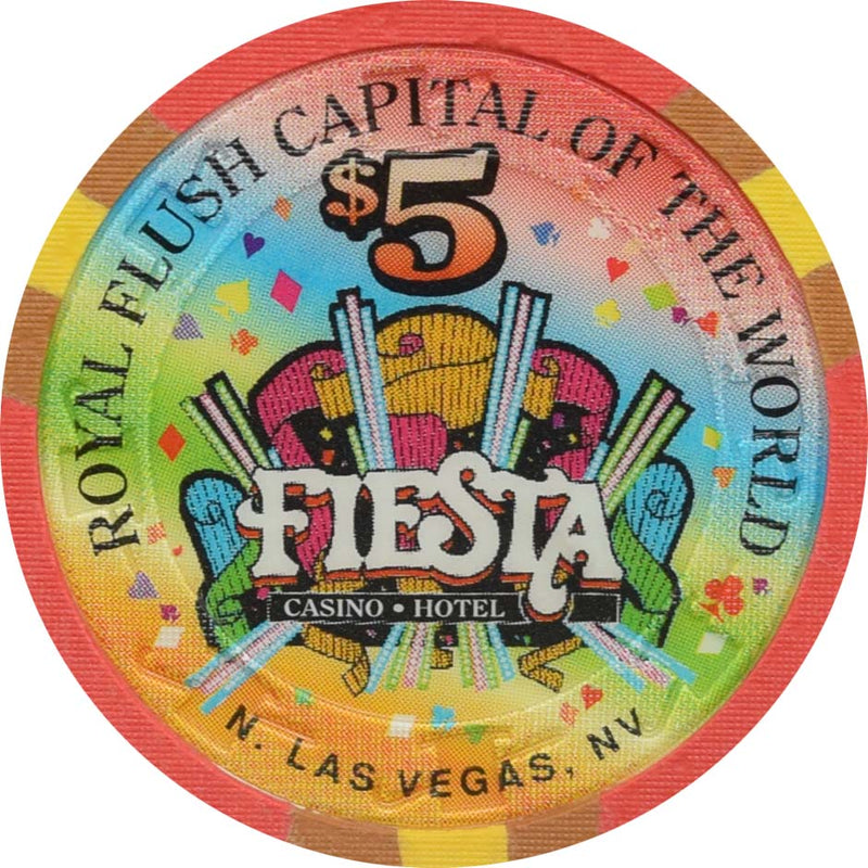 Fiesta Casino North Las Vegas Nevada $5 Royal Flush of Hearts Chip 1998