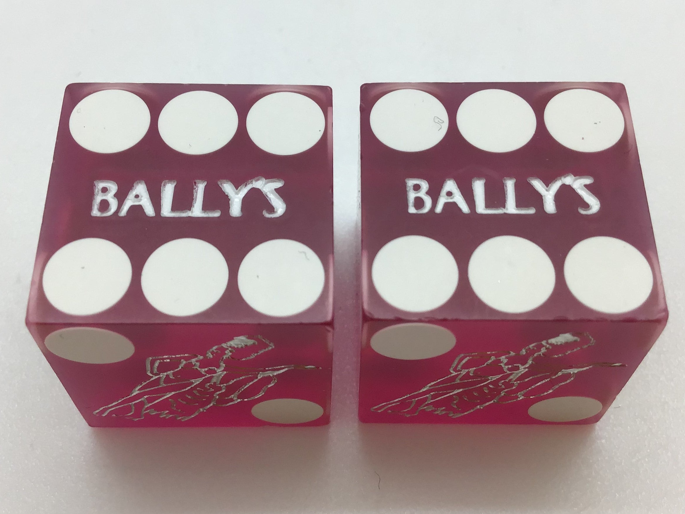 Ballys Casino Las Vegas Nevada Purple Sanded Jubilee Dancer Dice Pair Matching Numbers