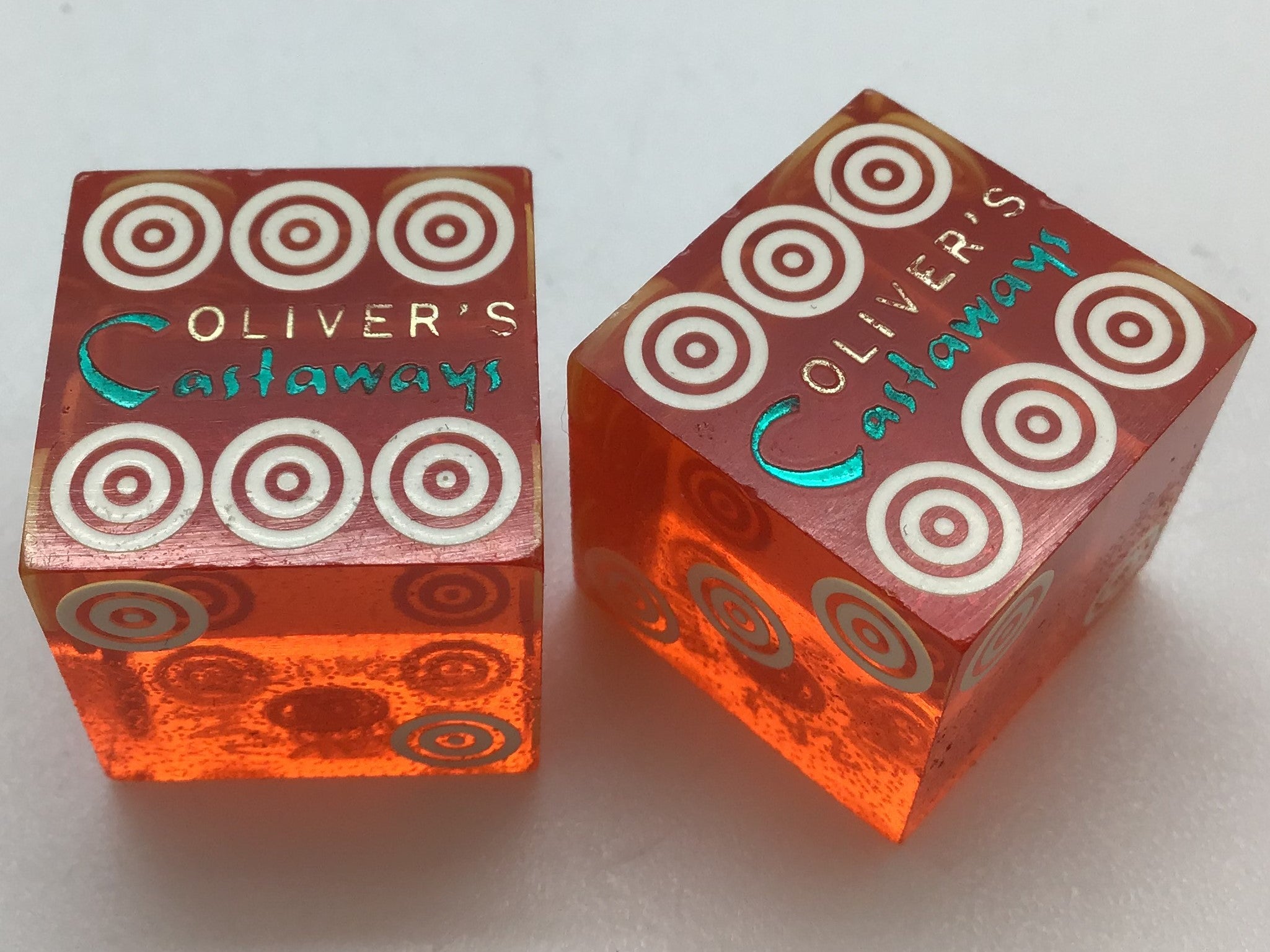 Oliver's Castaways Casino Las Vegas Orange Dice Pair