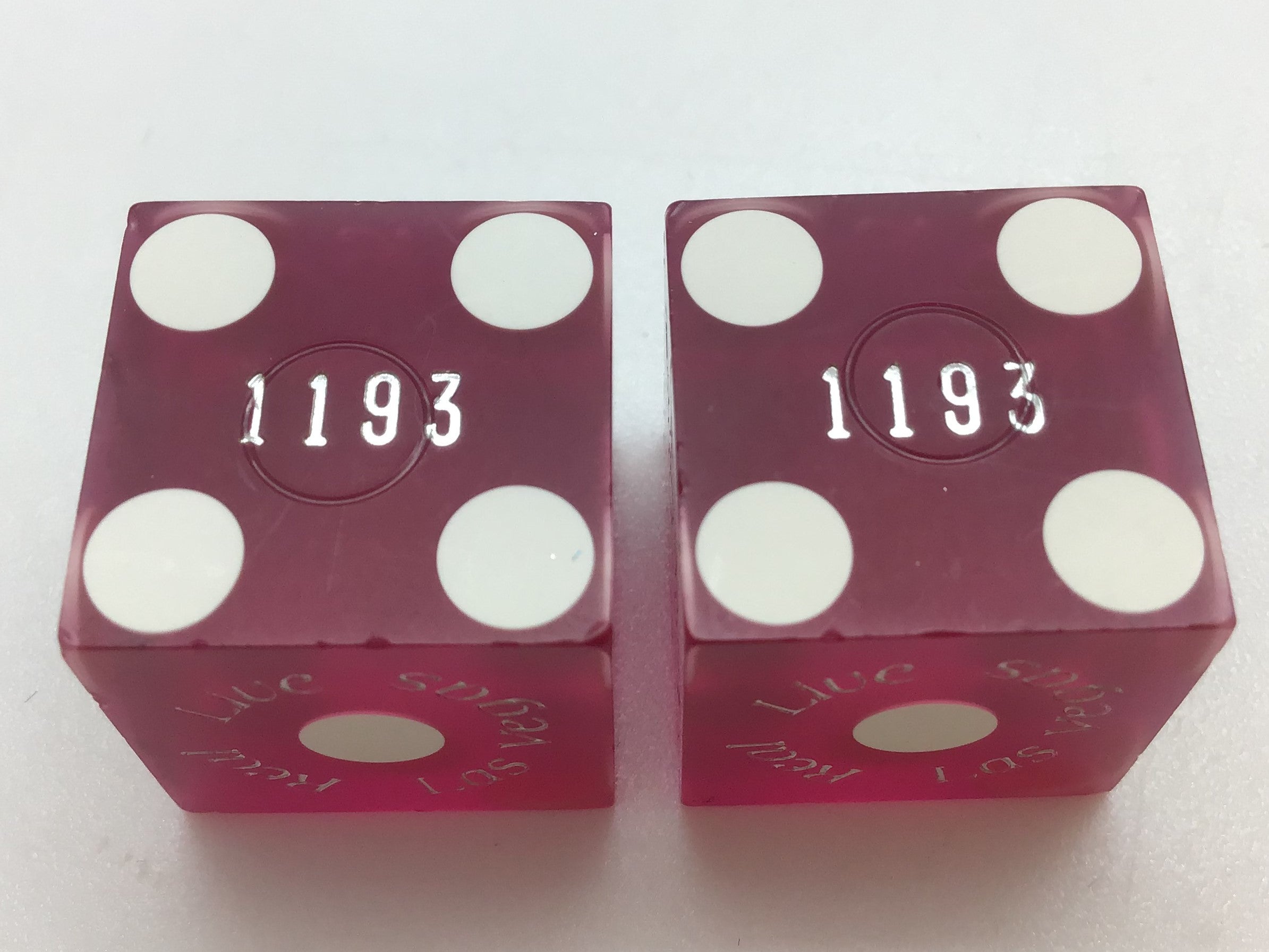 Ballys Casino Las Vegas Nevada Purple Sanded Jubilee Dancer Dice Pair Matching Numbers