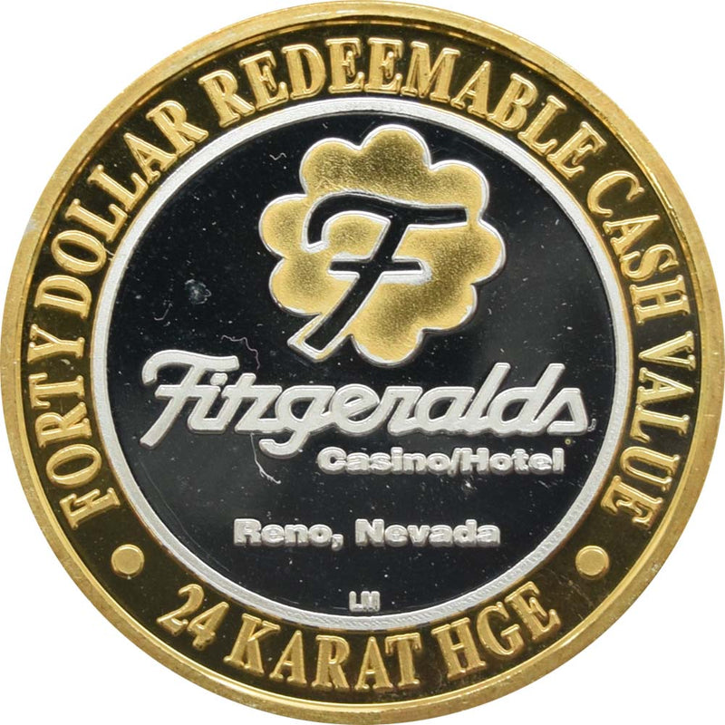 Fitzgeralds Casino Reno Nevada $40 Leprechaun 24 Karat HGE .999 Fine Silver Token 1994