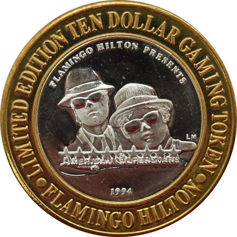 Flamingo Hilton Casino Reno "American Superstars Blues Brothers" $10 Silver Strike .999 Fine Silver 1994
